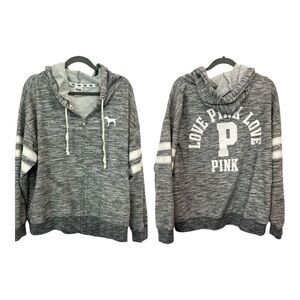 Victoria’s Secret PINK Full Zip Varsity Hoodie Oversized Heathered Gray Large